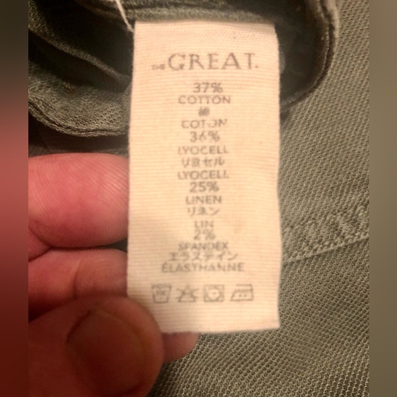 🌴🤩 THE GREAT OLIVE GREEN CROPPED PANTS W/ HEART ❤️ EMBROIDERY. SIZE 27🙌 - Picture 13 of 14